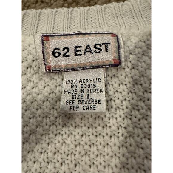Vintage 62 East Floral Embroidered Cable Knit Sweater Made in Korea Ivory Size L - Picture 6 of 6